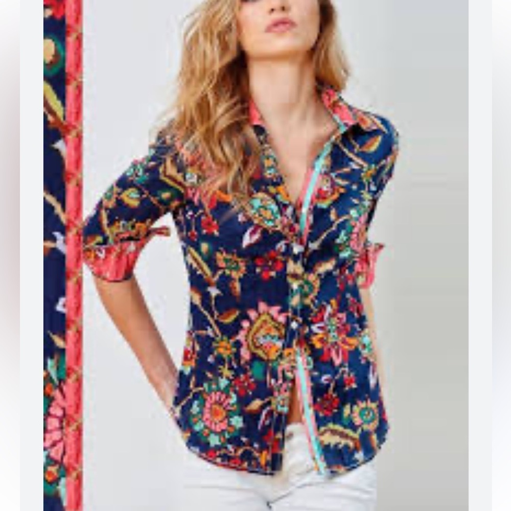 CINO Pomegranate Floral button down Shirt Blue/Gray/Pink XS - Picture 7 of 7